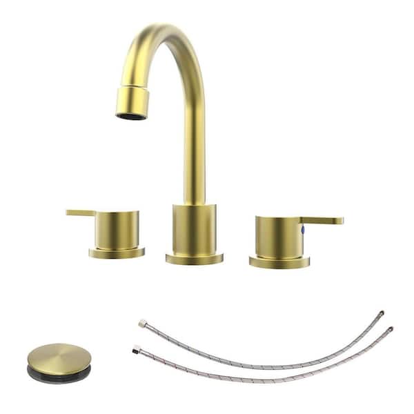 8 in. Widespread Double Handle Bathroom Sink Faucet with Pop Up Drain in Brushed Gold Stainless Steel