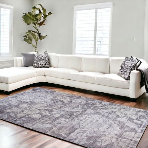 7 ft. x 10 ft. Gray and White Floral Area Rug