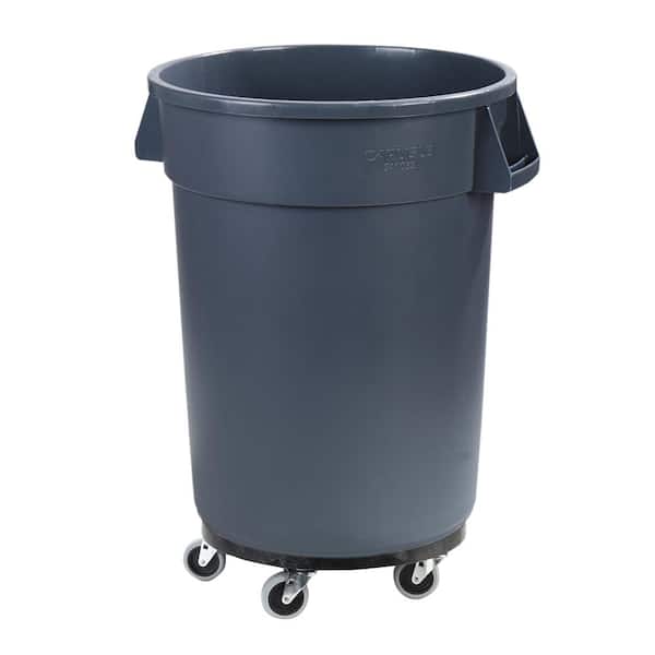 Carlisle Bronco 44 Gal. Gray Round Trash Can with Dolly (3-Pack)