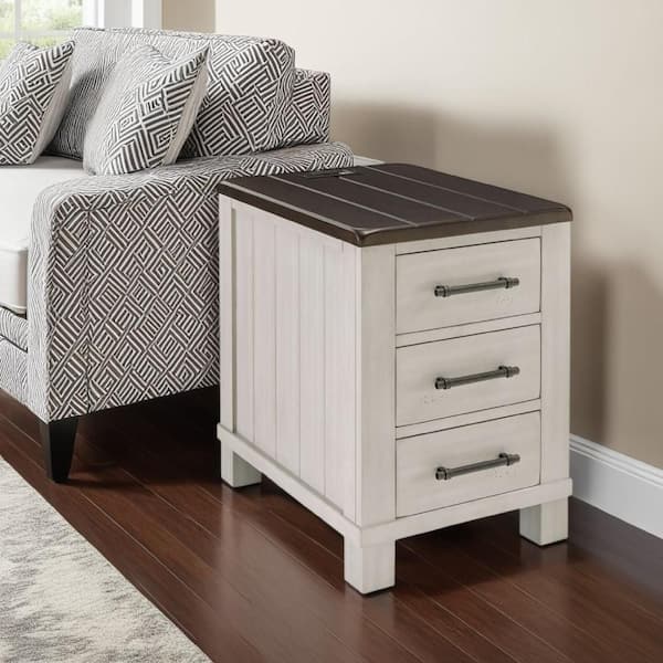 Benjara Barb 17.5 in. Gray and Brown Rectangle Wooden End Table with 3 Drawers