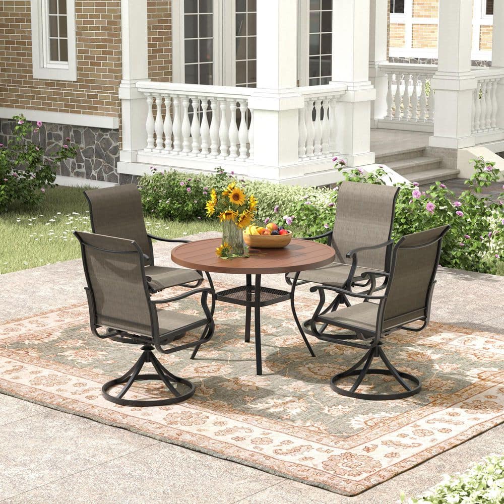 5-Piece Metal Round Outdoor Dining Set with 360° Textilene Fabric Swivel Chairs and 1.57 in.-1.90 in. Umbrella Hole price history on PriceWatchPro