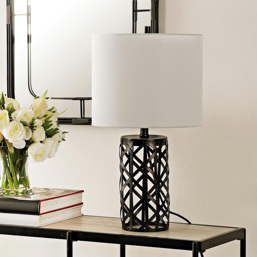 Arc Adjustable Black Iron 17" Table Lamp with Birdcage Design