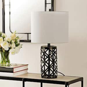 Berny 22 in. Black Table Lamp with White Shade