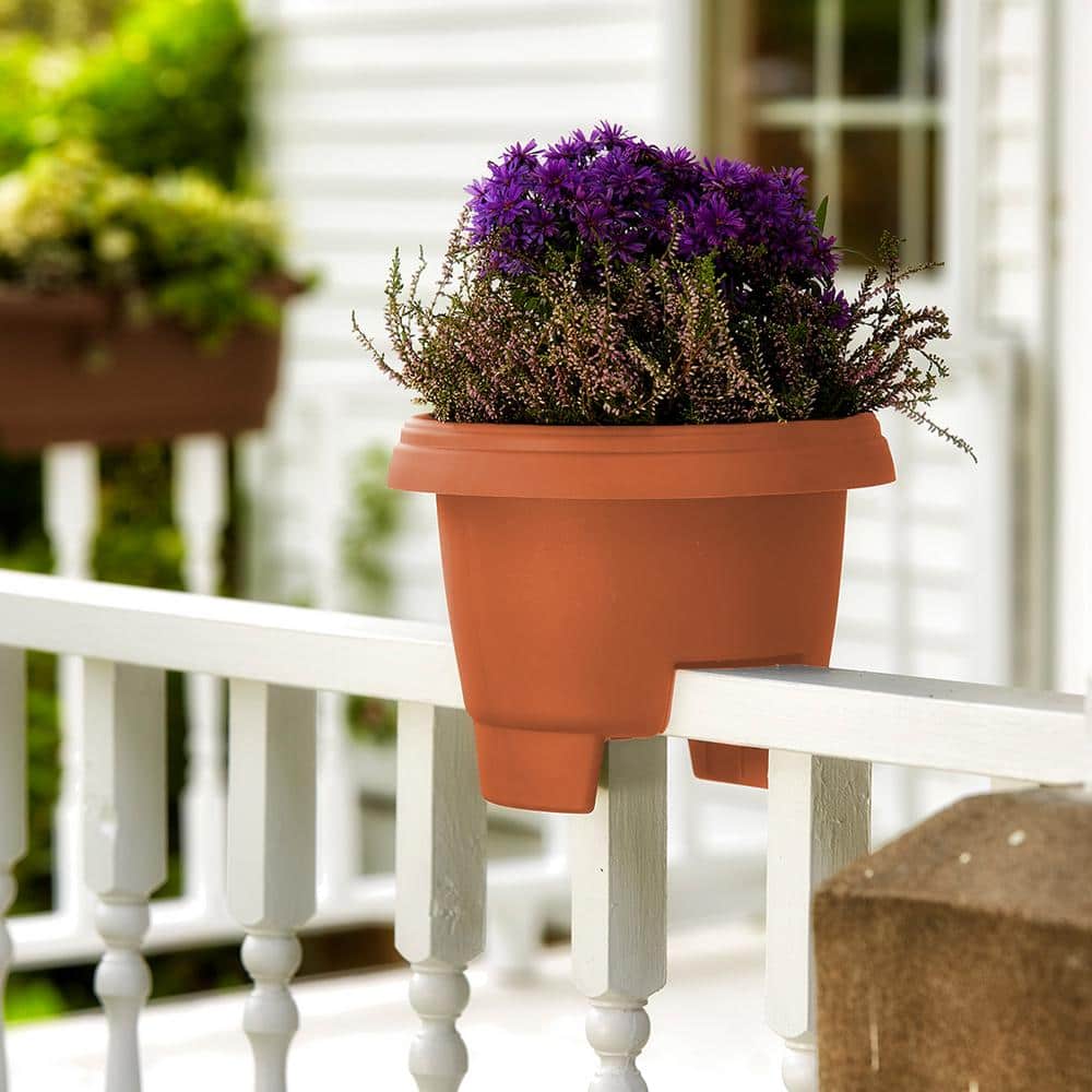 Terra Cotta Resin 12" Round Deck Rail Planter
