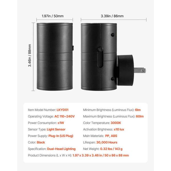 SKYSHALO 2 Pack LED Night Lights 0-60LM Adjustable