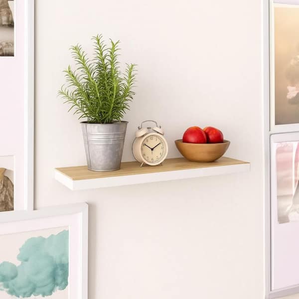 Zyno 31.5 in. W x 31.5 in. D White and Oak Brown Wood Solid Decorative Wall Shelf