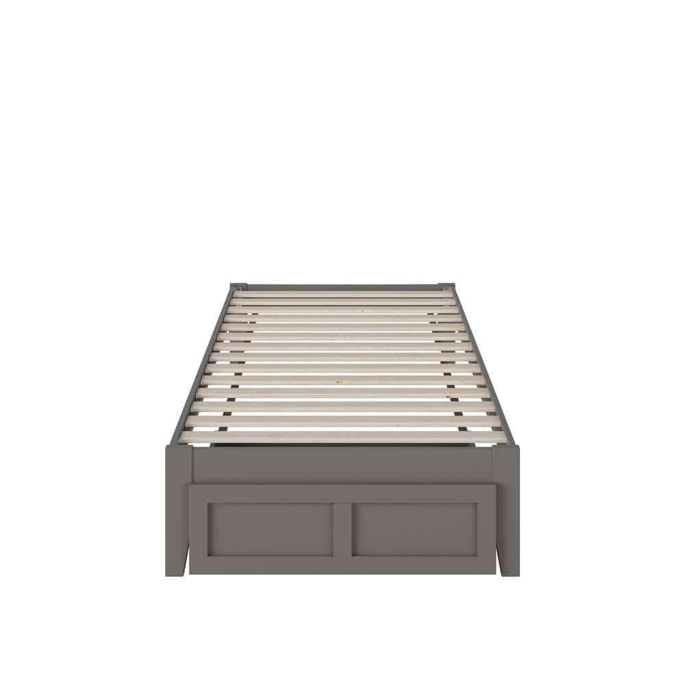Grey Twin XL Wood Platform Bed with Storage Drawer and USB Charger