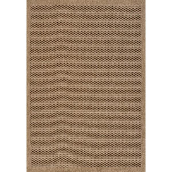Maxine Easy Jute Contemporary Border Boho Fine Rib Weave Brown 3 ft. x 5 ft. Indoor/Outdoor Area Rug