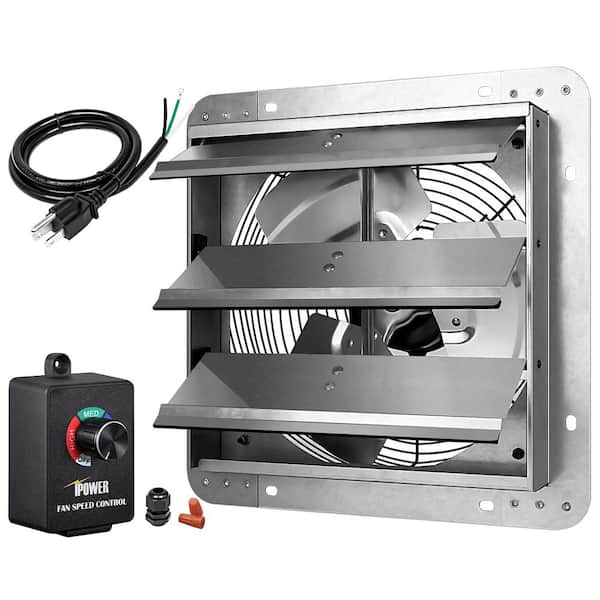 Tileon 12 in. Shutter Exhaust Fan Aluminum with Speed Controller and Power Cord Kit