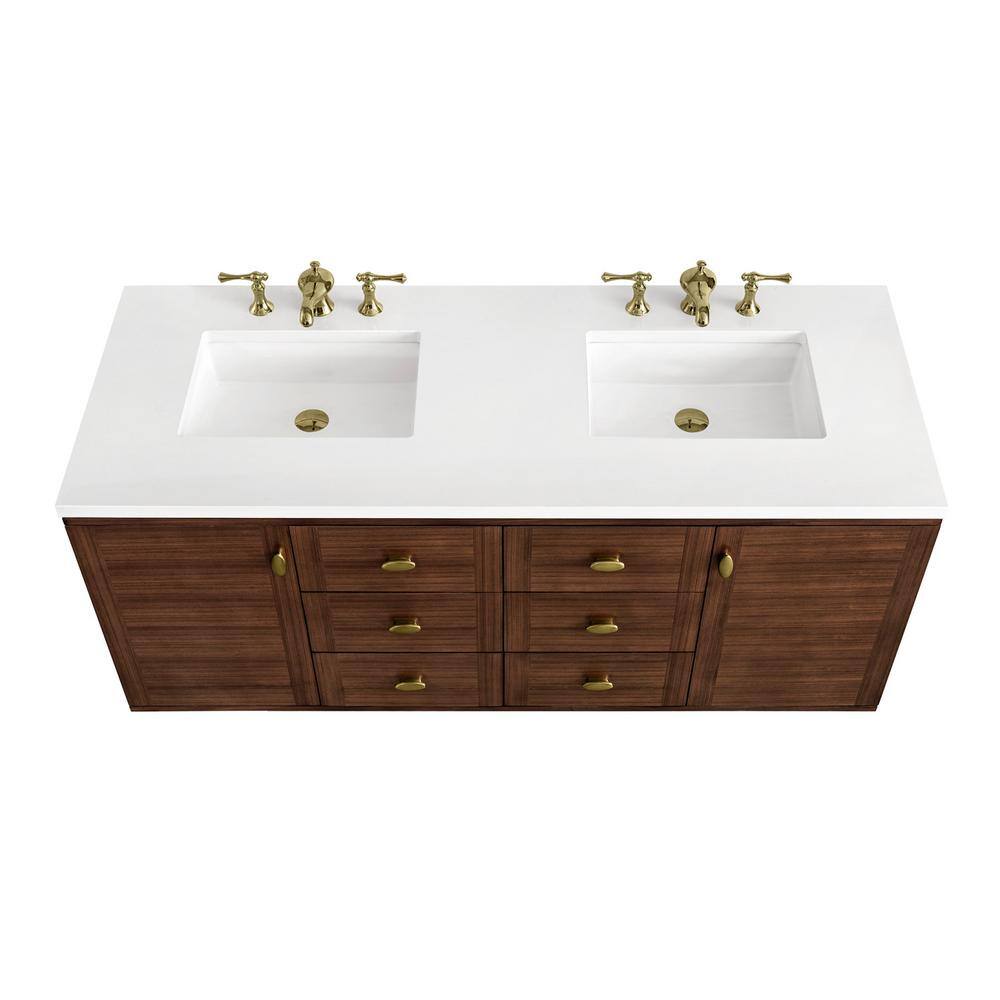 Amberly 60" Walnut Double Vanity with White Quartz Top
