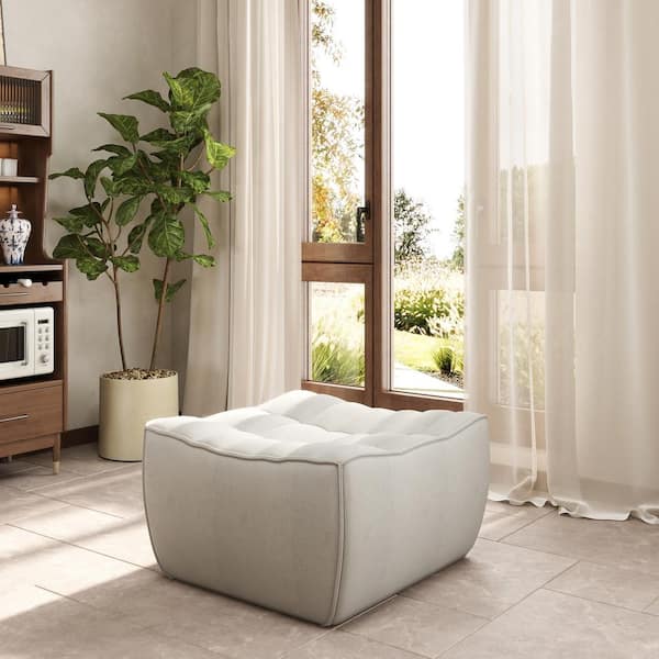 27.5 in. Armless Linen Modular Square Sofa Fireside Lazy Floor Sectional Sofa Ottoman for Living Room, Apartment in Gray