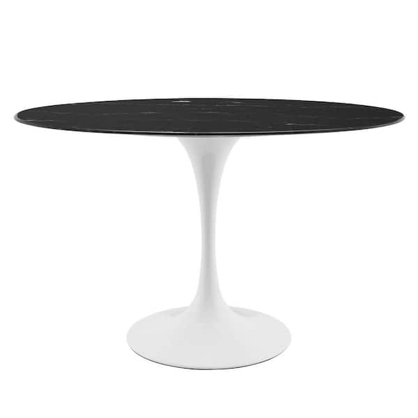 MODWAY Lippa 48 in. Oval Artificial Marble Dining Table in White Black