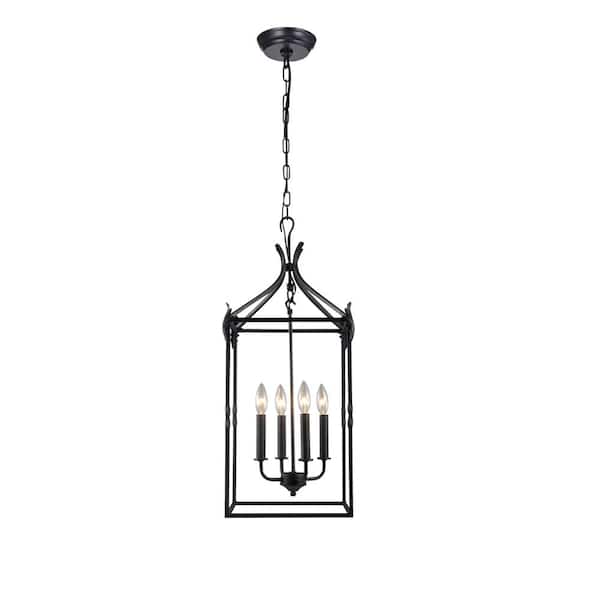 GREENVILLE SIGNATURE Thouaret 60-Watt 4-Light Black Lantern Geometric Pendant Light, No Bulbs Included
