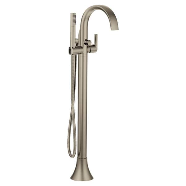 MOEN Doux Single-Handle Floor Mount Bath Filler with Hand Shower in Brushed Nickel