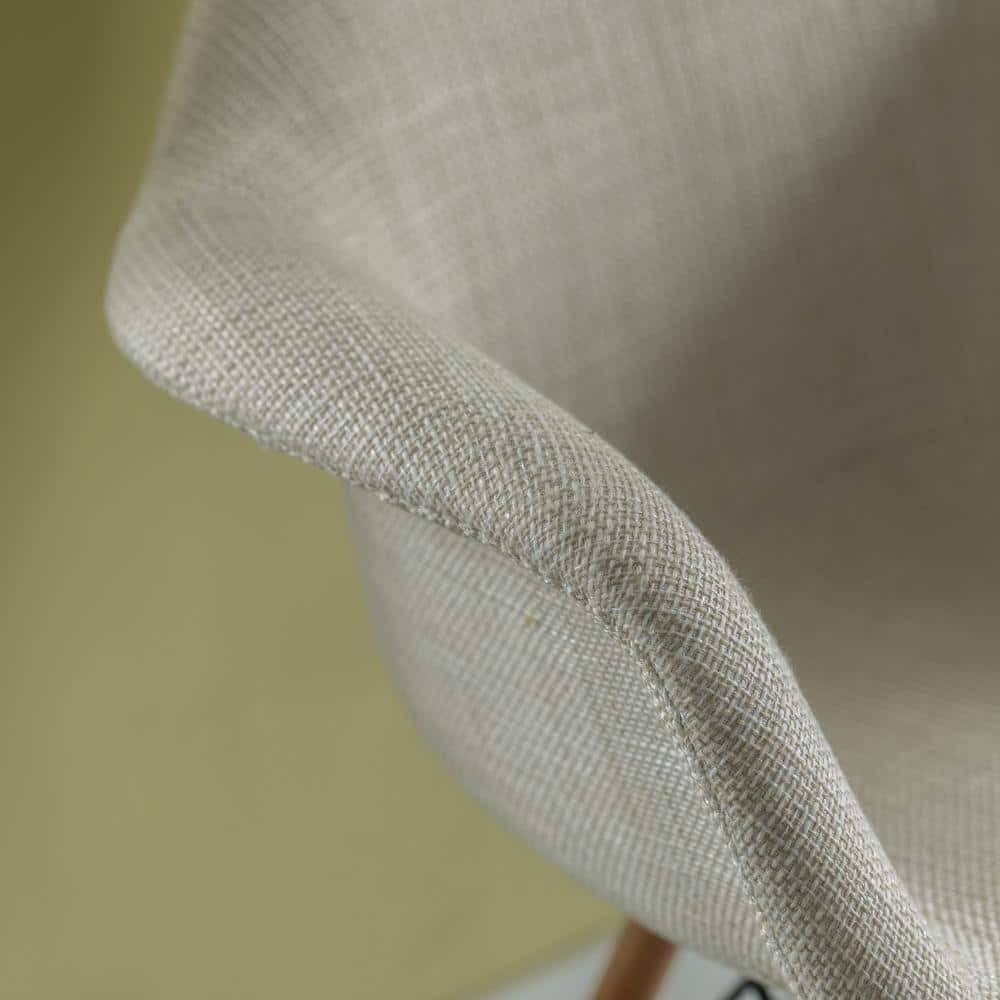 White Fabric Lined Armchair with Beech Wooden Legs