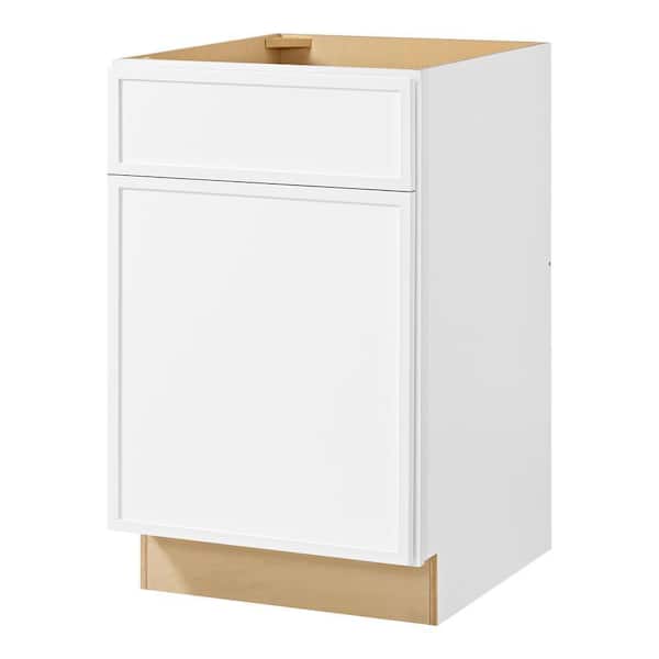 Hampton Bay Leyton 21 in. W x 24 in. D x 34.5 in. H Ready to Assemble Plywood Slim Shaker Base Kitchen Cabinet in Alpine White
