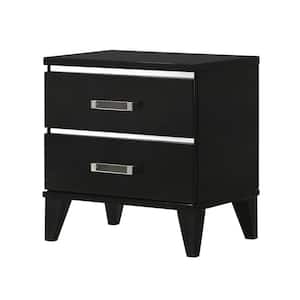 SignatureHome Black 2 Drawers 16 in. W Wooden Nightstand for bed. Dimension - (23Lx16Wx23H)