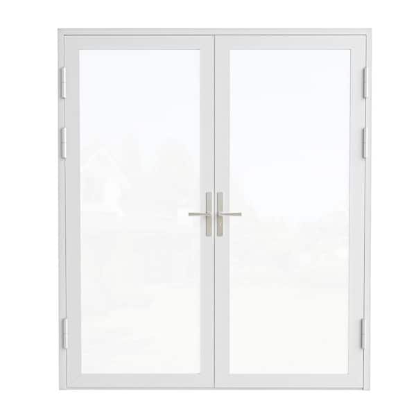 72 in. x 80 in. Double Slide White Aluminum Double Tempered Glass Center-Hinged Patio Door