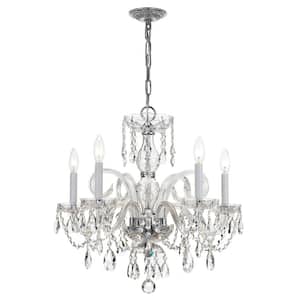 Traditional Crystal 5-Light Hand Cut Crystal Polished Chrome Chandelier