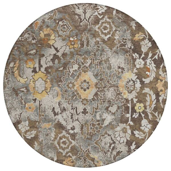 Chantille Machine Washable Indoor/Outdoor Abstract ACN2791 Brown 8 ft. x 8 ft. Round Rug