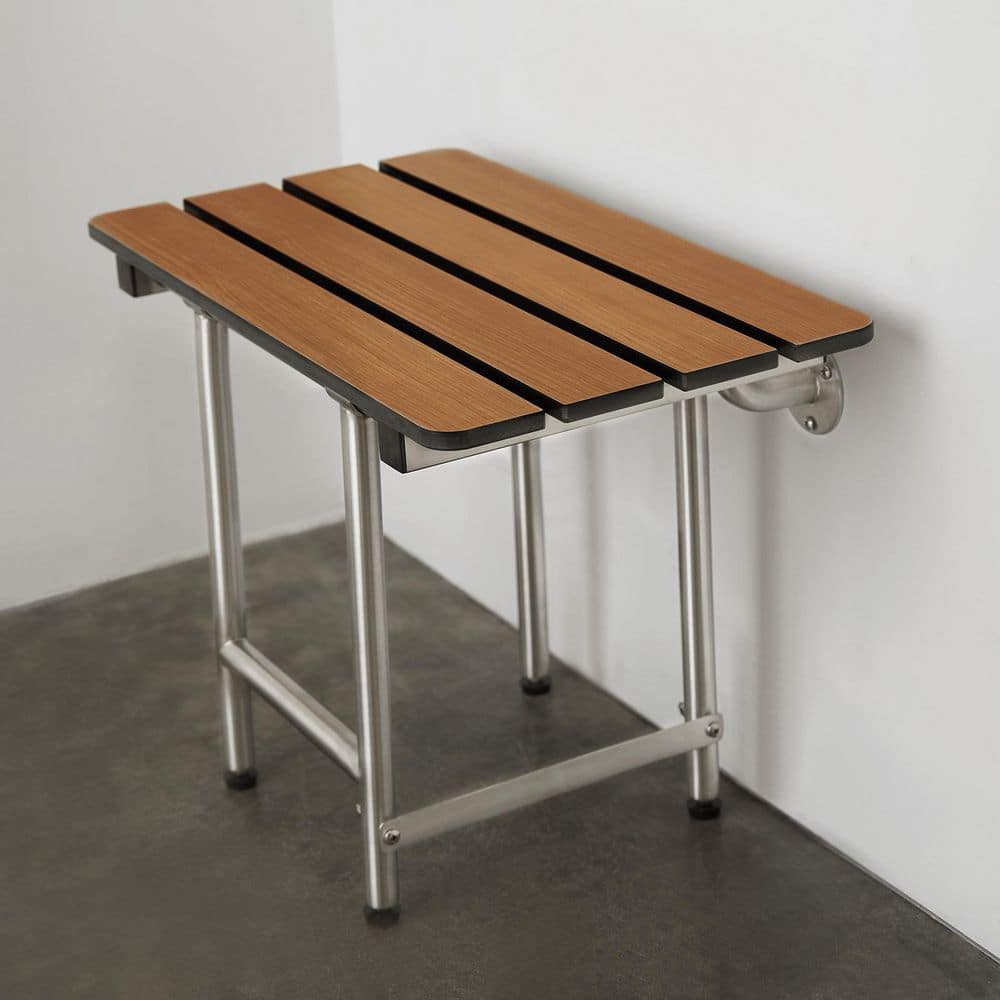 24-inch Teak and Stainless Steel Wall-Mounted Shower Bench