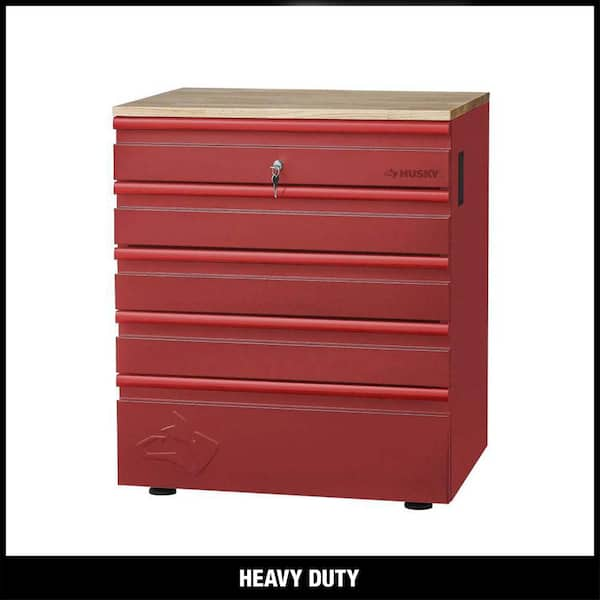 Husky Heavy Duty Welded 18-Gauge Steel 5-Drawer Garage Base Cabinet in Red (28 in. W x 32 in. H x 21.5 in. D)