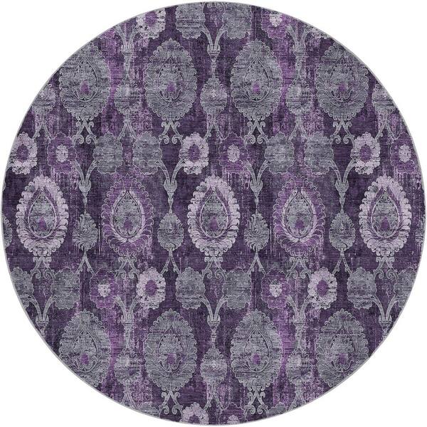 Dream Shag Premium Machine Washable Abstract ADS821 Eggplant 8 ft. x 8 ft. Round Rug