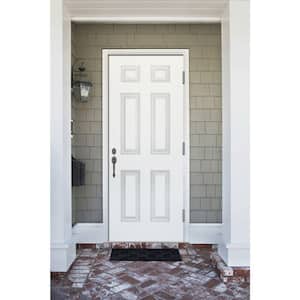 30 in. x 80 in. Element Series 6-Panel White Primed Steel Prehung Front Door Left-Hand Outswing with 4-9/16 in. Frame