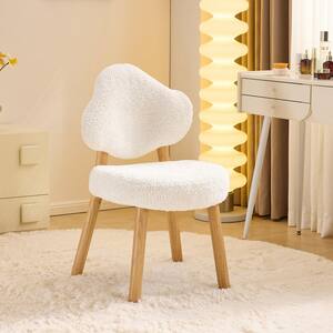 White Chenille Side Chair with Solid Wood Leg