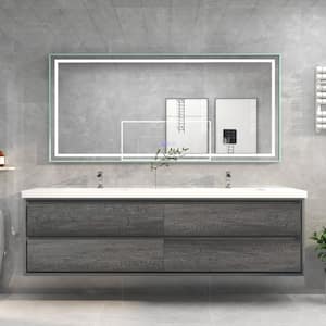 Sage 84 in. W Vanity in Smoke Oak with Reinforced Acrylic Vanity Top in White with White Basin
