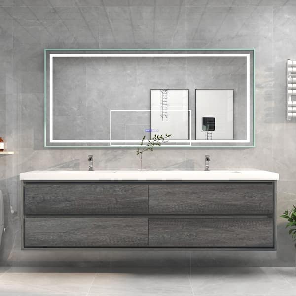 Moreno Bath Sage 84 in. W Vanity in Smoke Oak with Reinforced Acrylic Vanity Top in White with White Basin