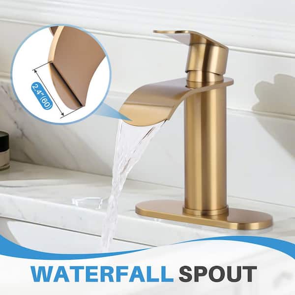 Simple Waterfall Method AFINION Single Handle Single Hole Bathroom Faucet with Deckplate and ...