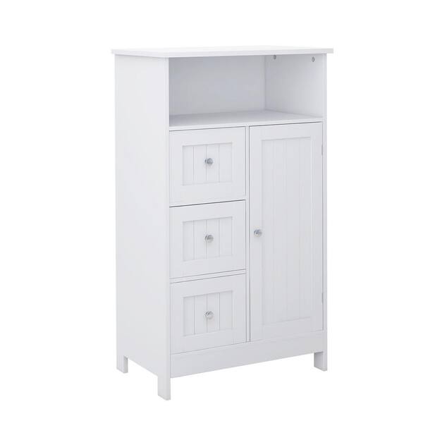 Nestfair 23.62 in. W x 11.8 in. D x 39.57 in. H White Bathroom Standing Storage Linen Cabinet with 3 Drawers and 1 Door