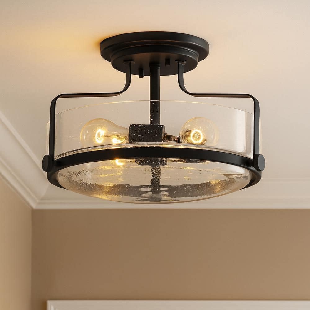 Harper Medium Semi-Flush Mount Ceiling Light, Black + Clear Seedy Glass price history on PriceWatchPro