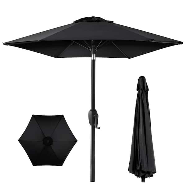 Angel Sar 7.5 ft. Steel Market Table Patio Umbrella with Push Button Tilt and Easy Crank Lift in Black