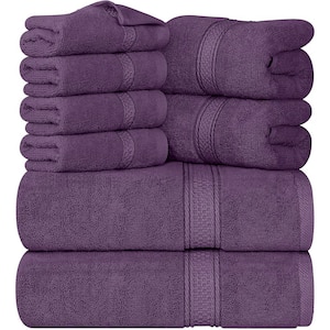 8-Piece Premium Towel with 2 Bath Towels, 2 Hand Towels and 4 Wash Cloths, 600 GSM 100% Cotton Highly Absorbent, Plum