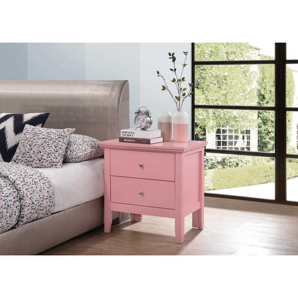 AndMakers Primo 2-Drawer Pink Nightstand (24 in. H x 19 in. W x 15.5 in. D)