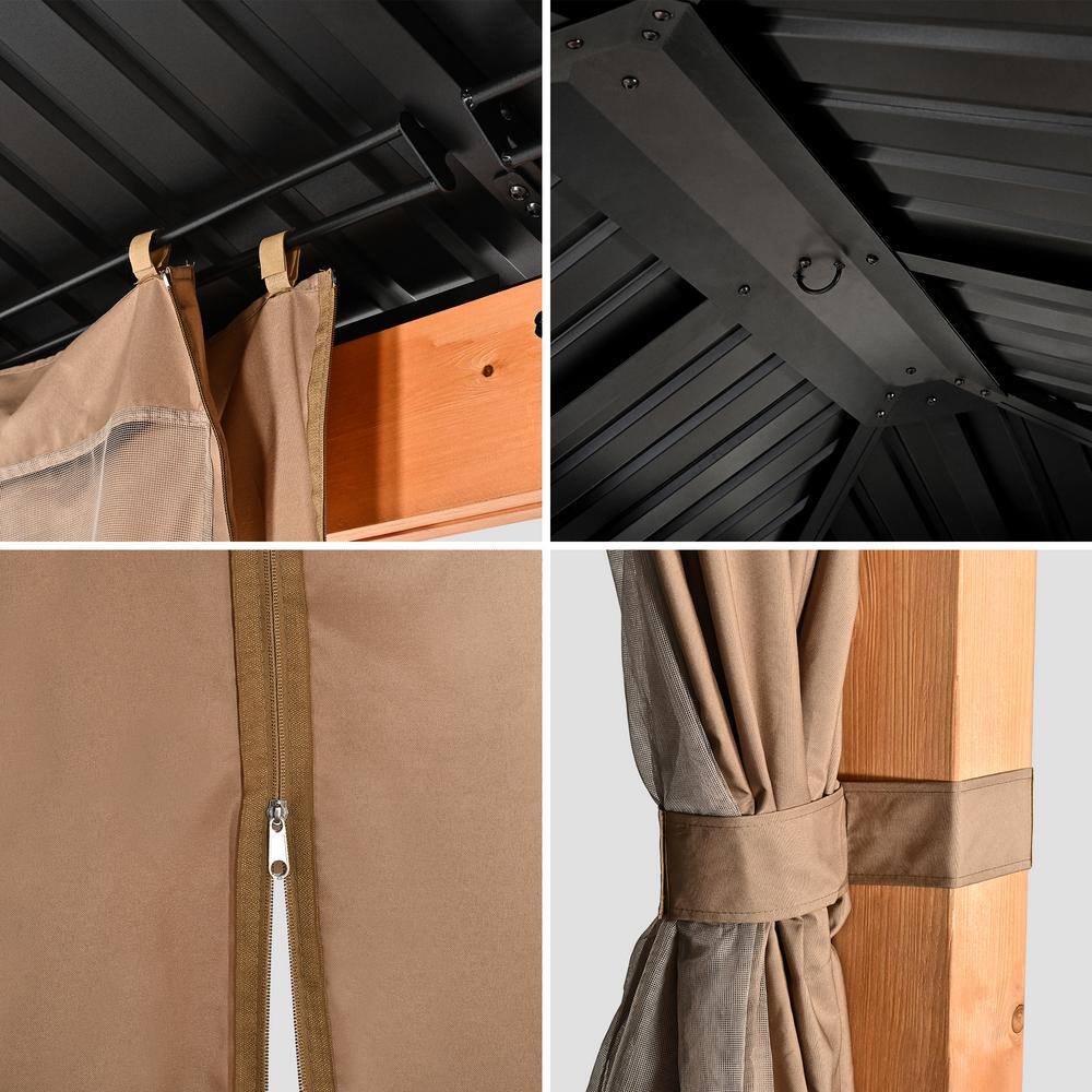 11' x 13' Black Metal Roof Wood Patio Gazebo