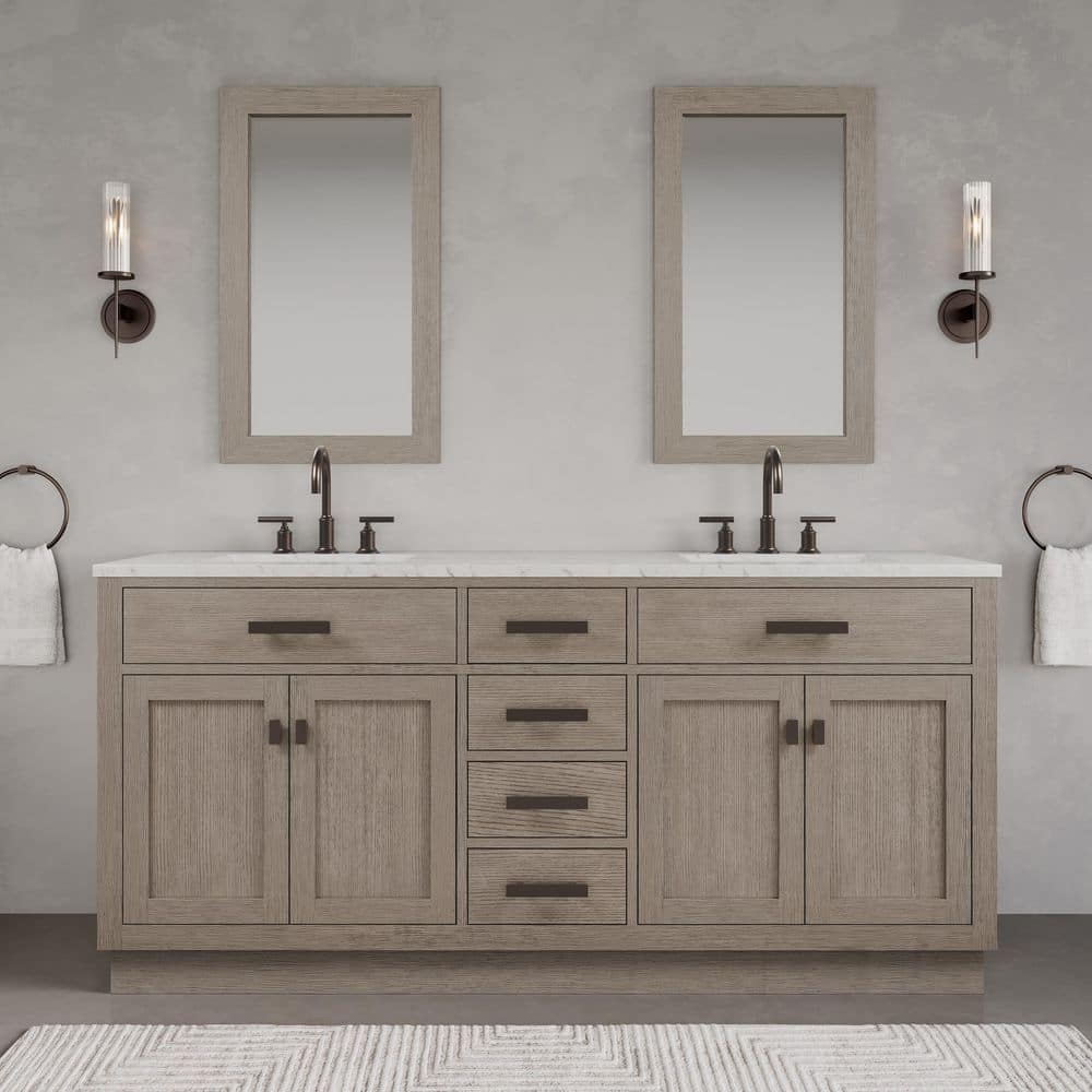 Gray Double Freestanding Bathroom Vanity with Marble Top