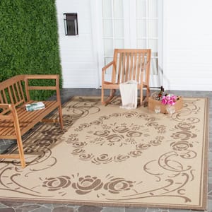 Courtyard Natural/Brown 4 ft. x 6 ft. Floral Indoor/Outdoor Patio  Area Rug