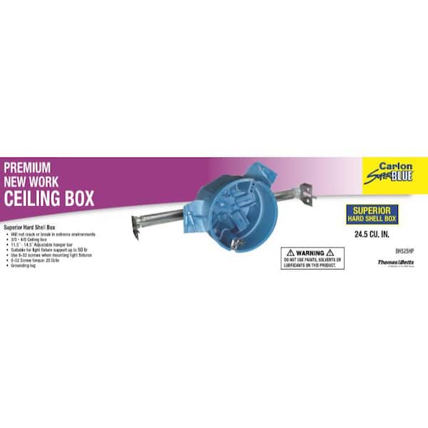 4 in. 24.5 cu. in. Hard Shell PVC New Work Electrical Ceiling Box with Adjustable Hanger Bar and Ground Lug (BH525HP)