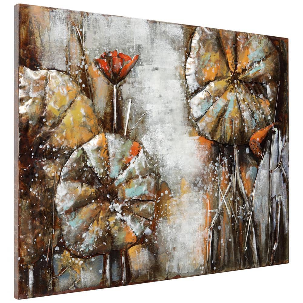 Primo 36" x 48" Mixed Media Iron Water Lily Pads Wall Sculpture