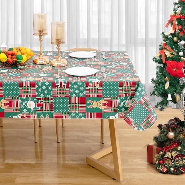 Christmas Tablecloth Plastic 52x70 inch Vinyl Tablecloth with Flannel Backing Oilcloth 100% Waterproof Tablecloth