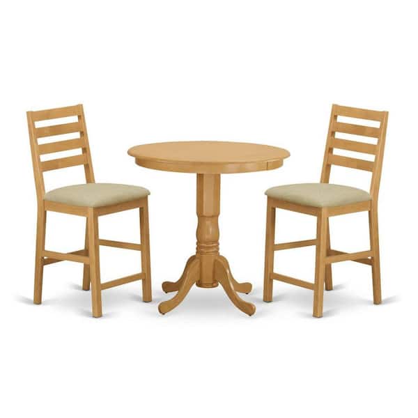 East West Furniture 3-Piece Natural Oak Finish Solid Wood Top - Dining Room Set - Seats 4