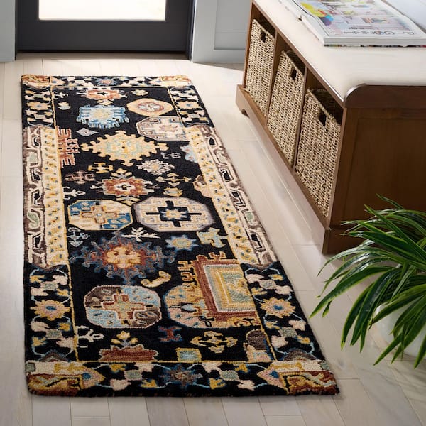 Aspen 2 ft. x 7 ft. Black/Ivory Tribal Runner Rug