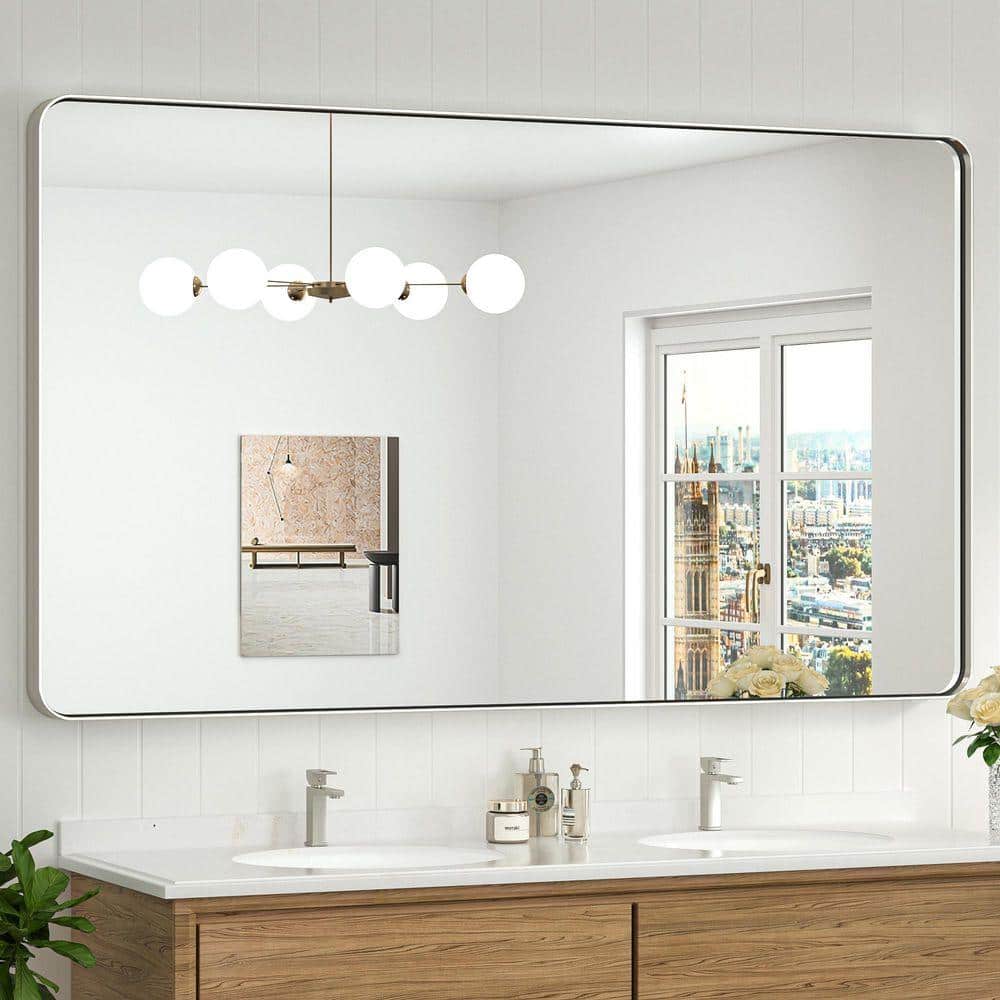 KeonJinn 60 in. W x 36 in. H Modern Rectangular Brushed Nickel
