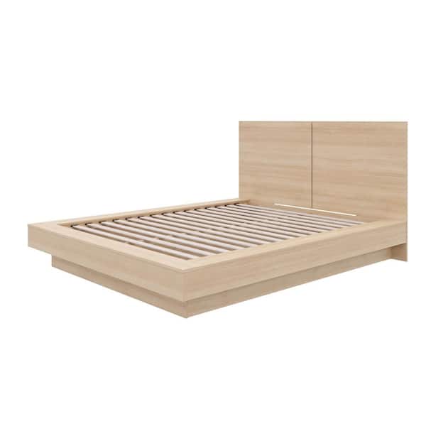 Napa Beige Oak Frame Queen Size Platform Bed with Headboard