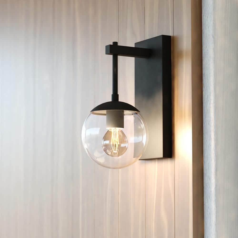 Keeler 1-Light Matte Black Indoor Outdoor Hardwired Wall Sconce Clear Glass Globe Shade, LED Compatible price history on PriceWatchPro