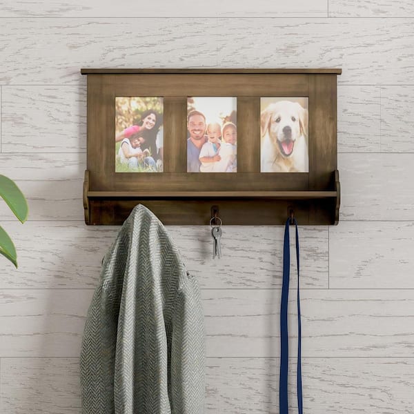 Lavish Home Decorative Wall Shelf with Photo Collage Frames and 3-Hanging  Hooks HW0200030 - The Home Depot