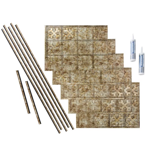 Traditional 10 18 in. x 24 in. Bermuda Bronze Vinyl Decorative Wall Tile Backsplash 15 sq. ft. Kit